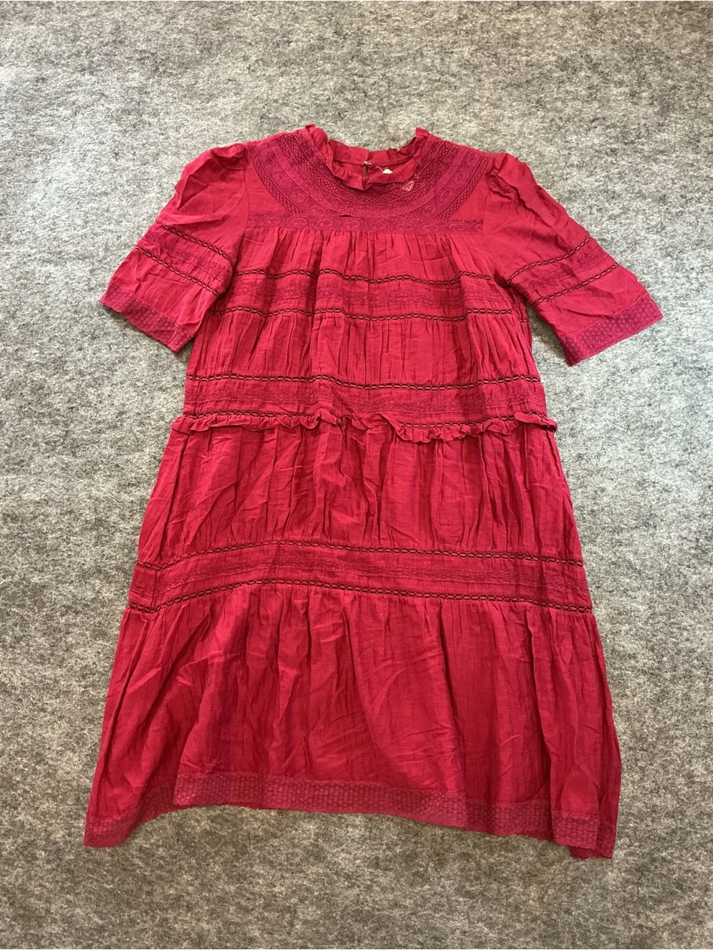 Isabel Etoile Marant Red Short-Sleeve Tiered Cotton Blend Dress Size 38